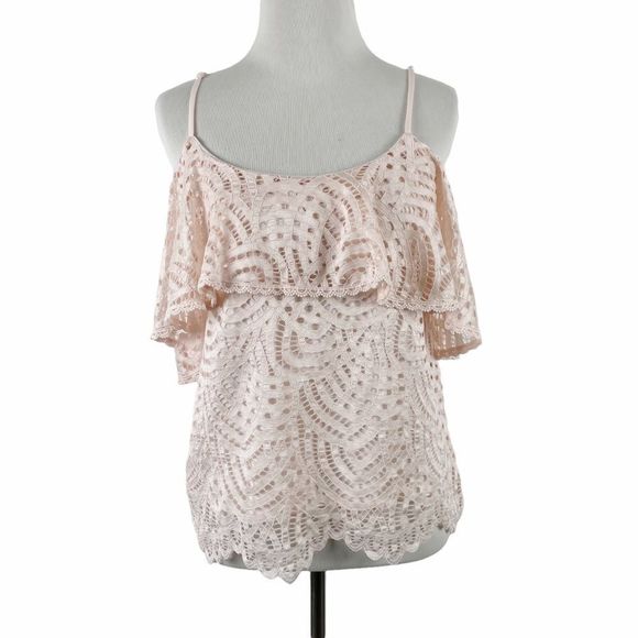Everly Pink Lace Cold Shoulder Tank Size Medium - Picture 1 of 7